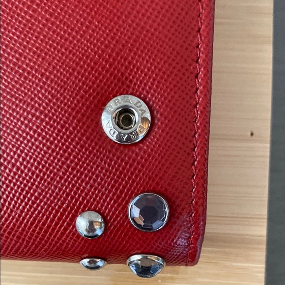 Prada Red Saffinao Studded Borchi Continental Wallet w/Baby Quick Access Pouch - Picture 12 of 14